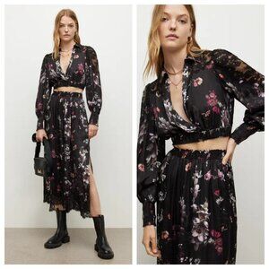 Allsaints Saz Silvius Floral Cropped Lace Trim Top